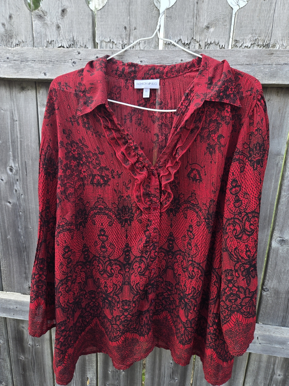 Fashion Bug Red & Black Ruffle V-Neck Top